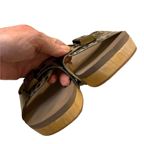 Flogg Nikita Clog Slides Flatform patent Leopard print wooden sole sandals 7.5 - Picture 5 of 11